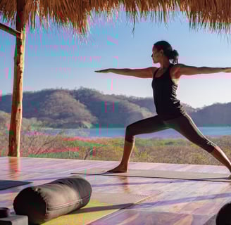 yoga pose on ocean view yoga deck
