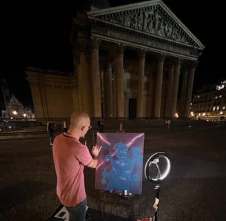 Sébastien BOUCARD peint le Portrait de Marie Curie devant le Panthéon