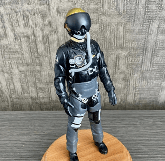 a toy figure of a man in a pilot suit