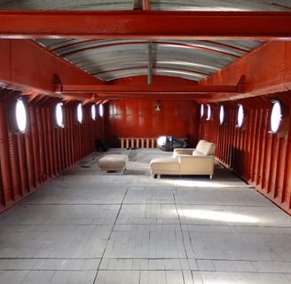 Portholes and scuttles on a Dutch barge