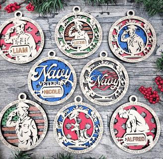 a bunch of ornaments and decorations on a wooden table