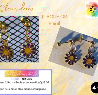 Boucles clous Plaqué or fleur émail bleu marine Les Couleurs de Lo