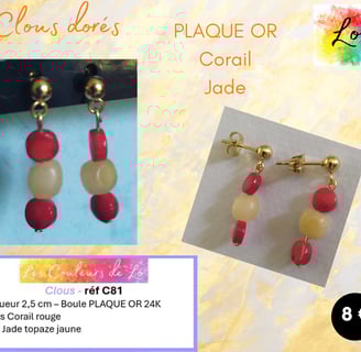 Boucles clous Plaqué or Corail Jade Les Couleurs de Lo