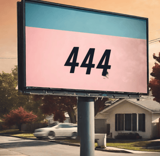 Angel number 444 on a signpost outside a house