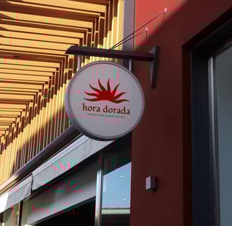 Circular Display featuring Hora Dorada's Mexican Restaurant Logo.