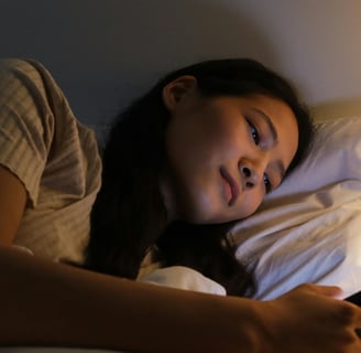 mulher usando celular na cama