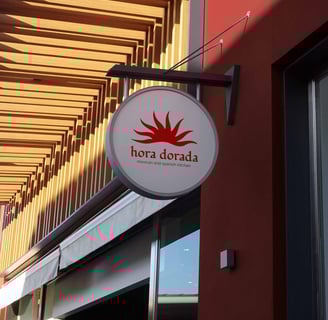 Circular Display featuring Hora Dorada's Mexican Restaurant Logo.