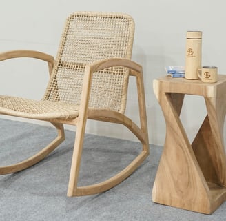 a rocking chair with a wooden rocking chair
