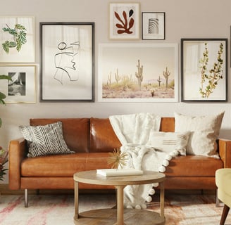 a living room with a couch and a table