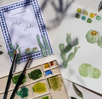 final wedding invitation with original artwork and watercolors 