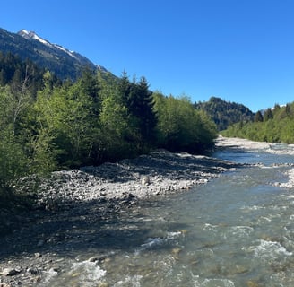 Looking up the Entschlige River outside of Frutigen Switzerland