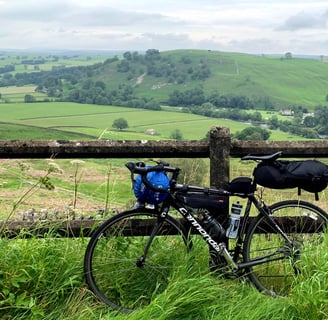 bike fully loaded and ready for bikepacking trip in Yorkshire Dales, England