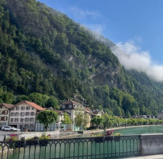 Looking up the Aare River between Unterseen and Interlaken