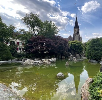The Japanese Garden in Interlaken next to Hotel Interlaken and St. Joseph's Church