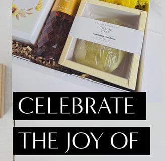 Gift box with yellow accented body care items