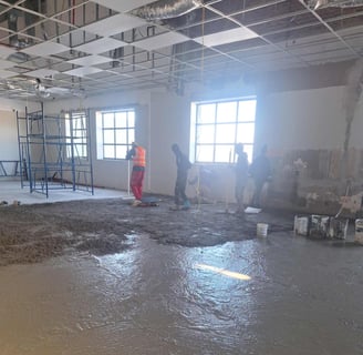 Belair Mall interior renovation – commercial ceiling fit-out with scaffolding and lighting upgrades.