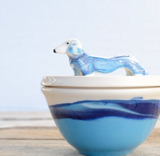 Ceramic Salt Cellar lid dachshund, Pottery sugar bowl Wiener, Dachshund Kitchen Gift, Mother's day, 