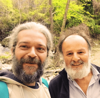 Medical herbalist Emmanuil Manos (left) and Panayiotis Giannakoulas (right) at Drakeia village,