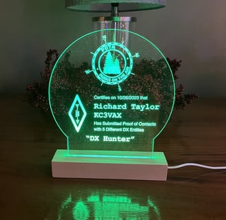 laser engraved clear acrylic lighted award for a business