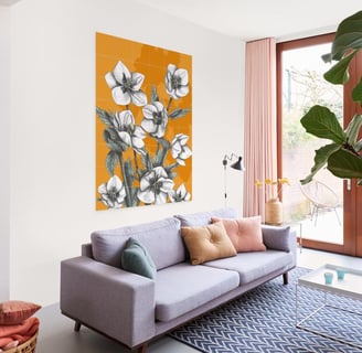 Floral Illustration Wall Art in a Living Room