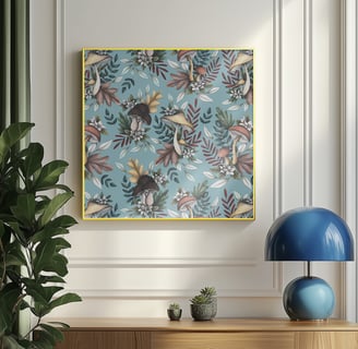 Mushrooms Pattern Wall Art in a Living Room