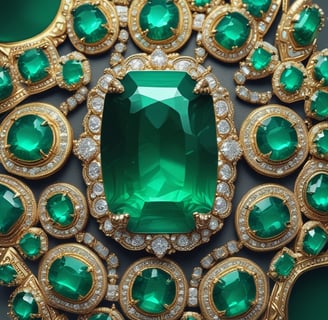 A close-up of a teardrop-shaped green gemstone set in a gold clasp. The gemstone has a smooth surface with visible natural inclusions, highlighting its authenticity. The gold setting has a rich, polished texture that complements the vibrant color of the stone.
