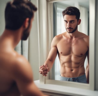 homem confiante olhando no espelho