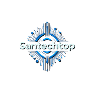 Logo escrito santechtop com a frase seu guia essencial de tecnologia e gadgets.