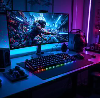 teclado gamer Titorion TE-001 sobre um setup para jogos.