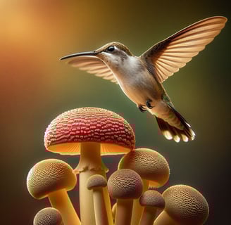 Hummingbird over the Amanitas by Walid Ghali@2025© | 8tik.com