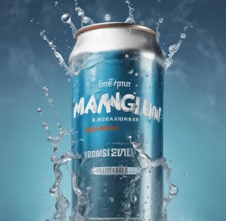 A water can is suspended in mid-air. The can has the label 'WATER DROPS' and appears to be covered in condensation or droplets, giving a refreshing and cool appearance. The background is a plain, light color, emphasizing the can.