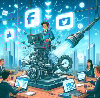 a man in a suit and tie is standing in front of a large screen and publishes automatic LinkedIn post