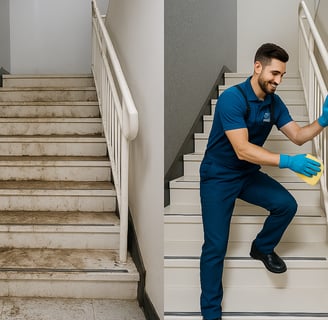 Dirty staircase before cleaning - Clean staircase after professional service