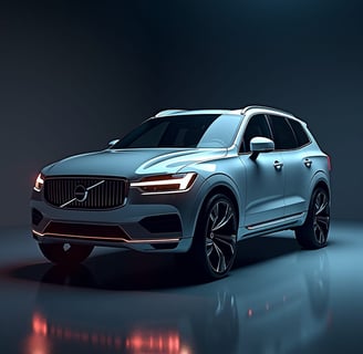 a silver suv parked in a dark room