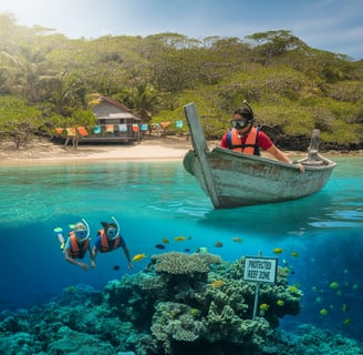 a man and woman snorg a boat in the ocean