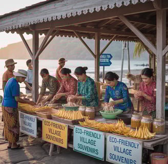 a group of people standing around a table with bananas