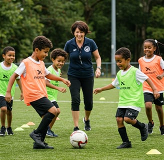 dei bambini che giocano a calcio supervisionati dal safeguarding