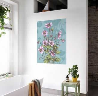 Floral Illustration Wall Art in a Bathroom