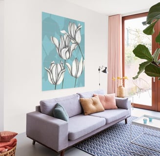 Floral Illustration Wall Art in a Living Room
