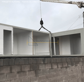 laboratório container sustentável, imagem da etapa construtiva, container colocados