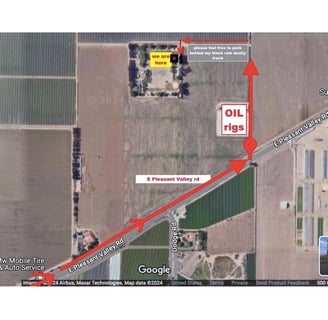 a map of a road with a red arrow pointing to the right