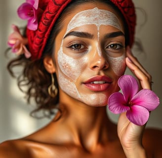 a woman with a flower in her hair