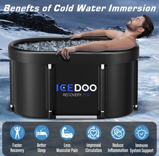 a man in a hot tub with the words ice cold water