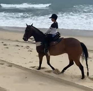 Criança andando a cavalo na praia Fortaleza Ceará