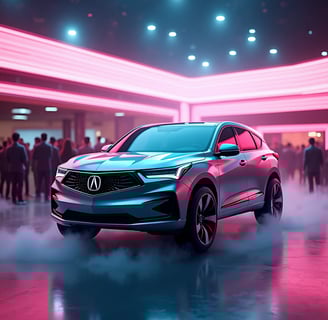 a car with a pink neon - lite up on the ground