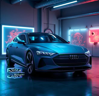 a blue audi is shown in a photo