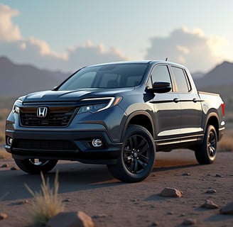 a silver colored honda truck parked in a desert