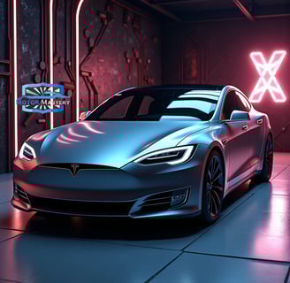 a tesla model s electric car in a garage