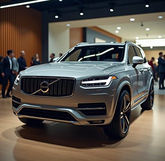 a silver car parked in a showroom