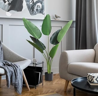 Planta de Decoración Artificial de Palma Árbol Realista con Maceta 7 Hojas Ф15x120cm para Exterior e